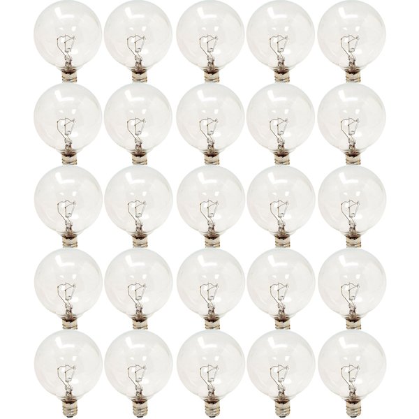 GE Incandescent Globe Light Bulbs, 25 Watt, G16.5, Vanity Lights (25 Pack)