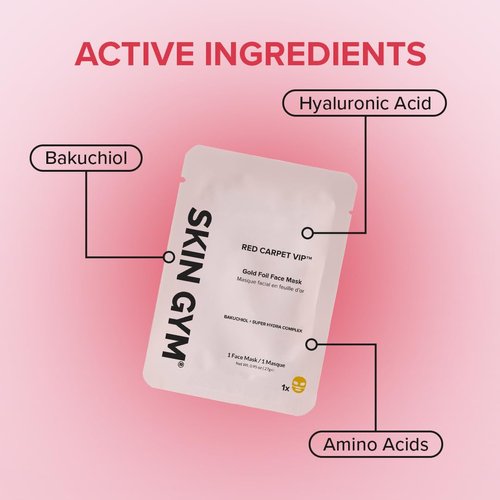SKIN GYM Gold Foil Face Mask - With Bakuchiol and Super Hydra Complex With Sodium Hyaluronate and Amino Acids- Soothing, Anti Aging, Depuffing and Anti Wrinkle, 3 Pack