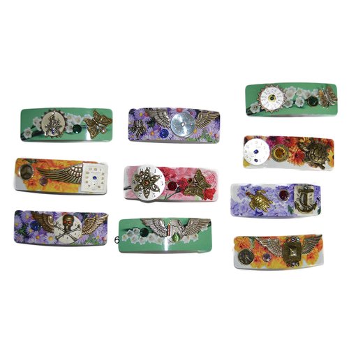 Colorful floral hair barrettes jewelry handcrafted unique art
