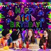 Neon Birthday Party Decorations Neon Happy 13th Birthday Banner Backdrop Glow in The Dark Party Decorations with UV Black Light Reactive for Let Glow Neon Birthday Blacklight Halloween Party Supplies