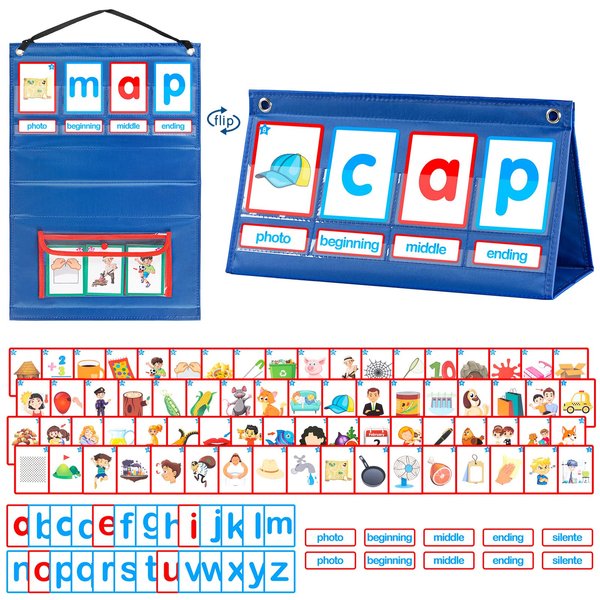 KIKIGOAL CVC Word Builder Desktop Pocket Chart Tent Cards Kit Phonics Games Flash Cards for Preschool Kindergarten Classroom Spelling Educational Toy for Kids Autism Special Education