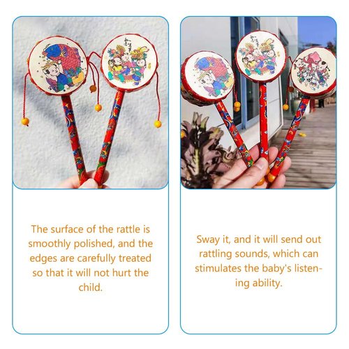 Kisangel Monkey Drum Chinese Rattle Drum Traditional Wooden Baby Rattle Toy Handheld Rattle for Baby Soothing Toy