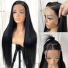 MITIMES 13x6 Long Straight Lace Front Wigs Natural Black Glueless Straight Hair Lace Front Wig Pre Plucked Yaki Synthetic HD Lace Front Wig 32inch
