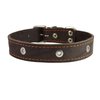 Genuine Leather Studded Dog Collar, Brown, 1.25" Wide. Fits 15"-18.5" Neck. Amstaff