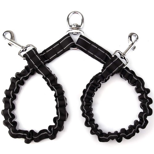 Double Dog Leash for Two Dogs - No Tangle Two Dog Leash, Comfortable Shock Absorbing Reflective Bungee Dog Double Leash, Dual Walking Training Lead for 2 Dogs