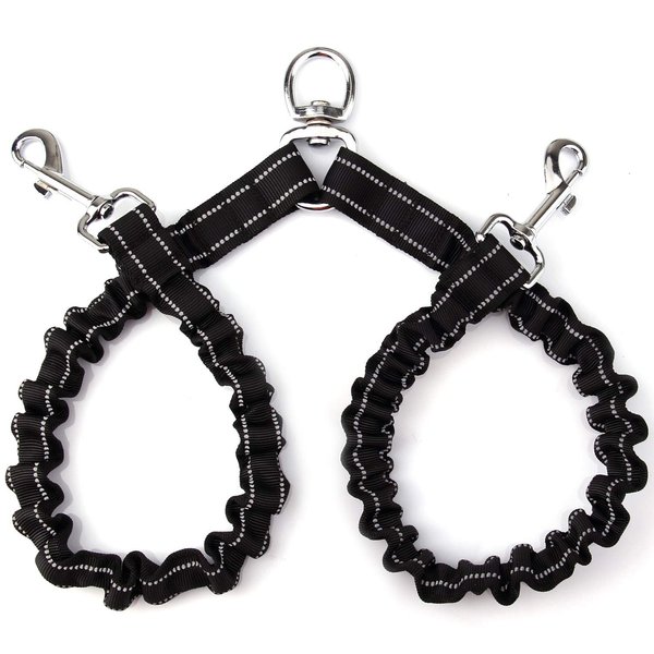 Double Dog Leash for Two Dogs - No Tangle Two Dog Leash, Comfortable Shock Absorbing Reflective Bungee Dog Double Leash, Dual Walking Training Lead for 2 Dogs
