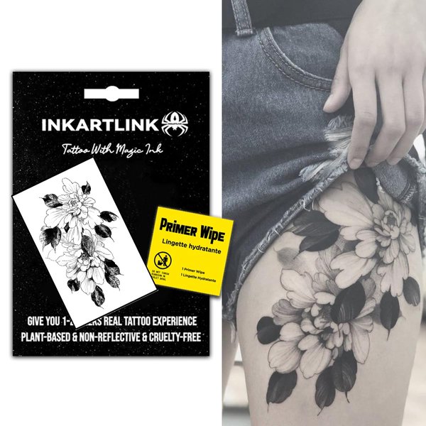 INKARTLINK Temporary Tattoos, Semi Permanent Tattoo Adult Art Design Waterproof Temp Tattoo Party Favors Tattoo Stickers Realistic Look, No Adhesive, Lasts 1-2 Weeks Black (Art Flower)