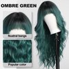 KOME Green Wigs with Bangs,Green Wig for Women Highlight Long Wavy Wig for Women,Long Curly Wigs Synthetic Hair Wig for Party Cosplay Daily Use 26IN…