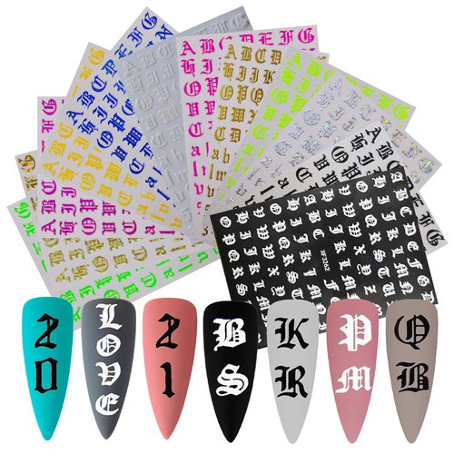 12 Sheet Letters Nail Art Sticker Adhesive Alphabet Nail Stickers Decals Manicure DIY Decoration Fingernails Tattoo Decor for Women Teen Girls Kids (Letters)