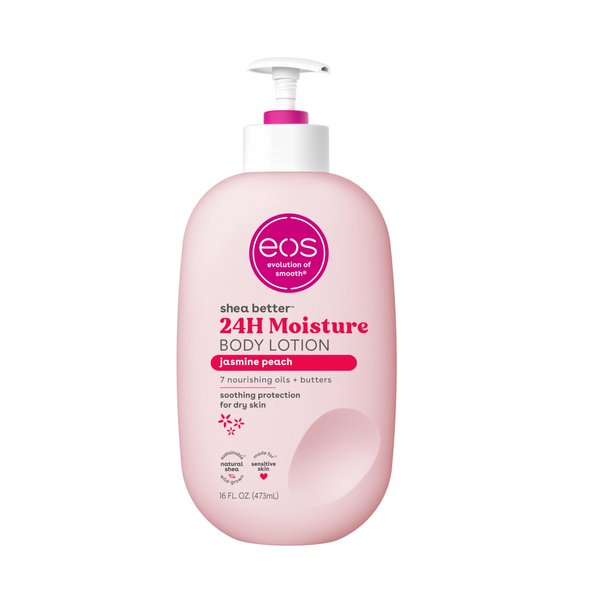 eos Shea Better Body Lotion- Jasmine Peach, 24-Hour Moisture Skin Care, Lightweight & Non-Greasy, Made with Natural Shea, Vegan, 16 fl oz