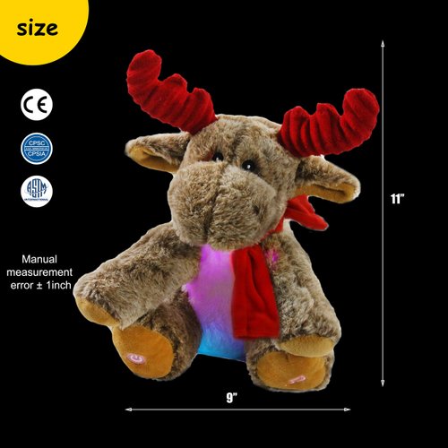 BSTAOFY LED Musical Reindeer Christmas Stuffed Animal Creative Singing Elk Soft Plush Toy Night Light Up Colorful Cute Elk Plush Soft Lovely Toy Bedtime Doll Birthday Gifts, 12''