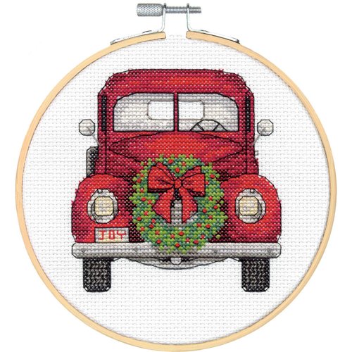 Dimensions Vintage Truck Christmas Counted Cross Stitch Kit, 6" D, White 14 Cnt. Aida 5