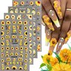 4Sheets Sunflowers Nail Art Stickers Decals 5D Embossed Summer Sun Flowers Nail Decals Engraved Flower Nail Sticker Designs Self-Adhesive Nail Sticker Supplies for Women Floral Manicure Decorations