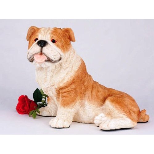 Bulldog, Fawn and White Cremation Pet Urn for Secure Installation of Your Beloved pet's Ashes Indoors or Outdoors. Rose NOT Included