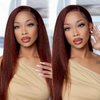 Julia Hair 12A Bye Bye Knots Glueless Wig Reddish Brown Yaki Straight Virgin Human Hair Pre Cut 7x5 HD Lace Front Wigs Invisible Knots Pre Plucked Pre Bleached Auburn Copper Wig 150% Density 22 Inch