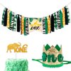 Baby 1st Birthday Decorations Wild one High Chair Banner Boy First Birthday Crown Glitter Cake Topper for Jungle Animal Birthday Supplies