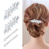 WHAVEL 4PCS Silver Hair Clips Rhinestone Hair Clips Bride Rhinestone Barrettes Fancy Hair Clips Wedding Prom Formal Hair Accessories for Women