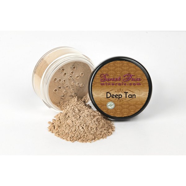5pc KIT w/FACE BRUSH (DEEP TAN) Mineral Makeup Set Full Size Powder Bare Skin Matte Foundation