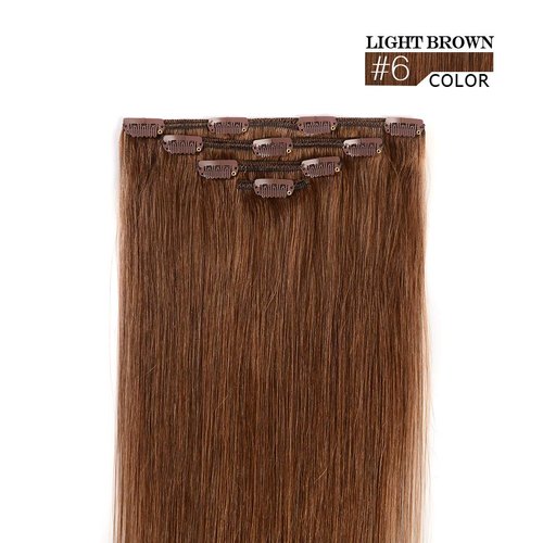 18" Human Hair Extensions Clip in Remy Hair for Women - Silky Straight Clip in Hair Extensions 60grams 4pieces Light Brown #6 Color