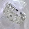 HNYYX Pearl Headbands for Women Crystal Wedding Headpiece for Bride Thick White Hair Accessories A210