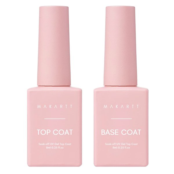Makartt No Wipe Top Coat and Base Coat Kit, Clear Gloss Shiny Stain Resistant General Gel Top Coat Nail Polish UV and Primer for Acrylic Nails Dip Powder Gel Nail Polish Valentine's Day Gift