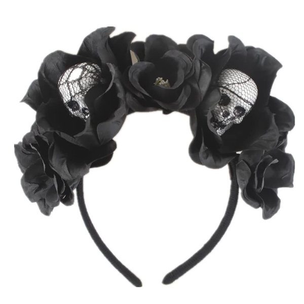 EARENT Halloween Rose Skull Headband Black Flower Crown Hair Bands Gothic Floral Leaf Veils Hair Hoops Headpieces Costume Party Masquerade Decoration Hair Accessories for Women