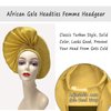 African Head Wrap Already Made Auto Gele Headties Women's Turban Hats&Caps Beading Wedding Nigerian Fashion Headbands (Gold)
