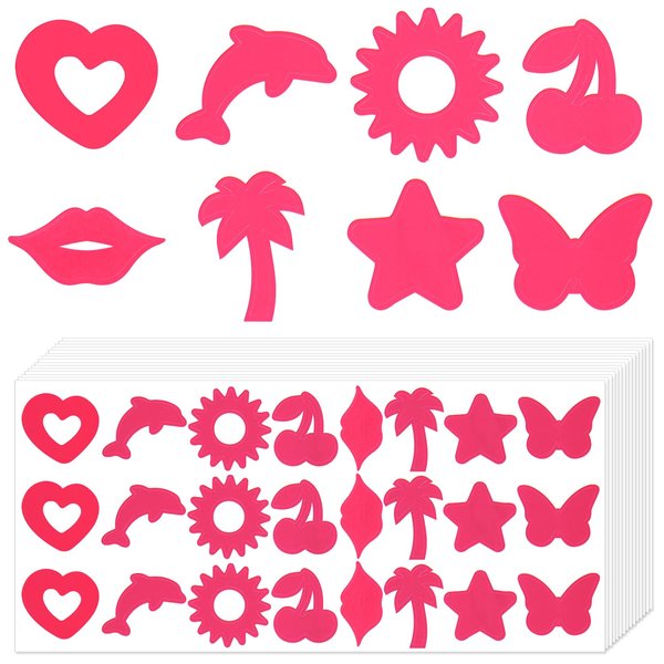 360pcs Tanning Stickers, 8 Styles Sunbathing Sticker Self Adhesive Heart Star Lips Butterfly Cherry Coconut Dolphin Sun Tan Body Tattoo Stickers Decals for Summer Beach Accessories (Rose Red）