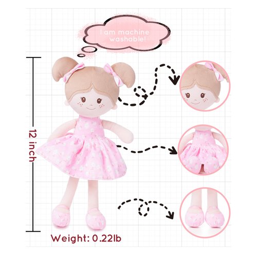 LeyaDoll Soft Baby Doll Toys (12''), My First Baby Rag Doll for 1 Year-Old Girl Birthday Gift, Leya Doll Christmas Plush Toys Gift for Toddler Kids Infants -FloraBelle(Pink)