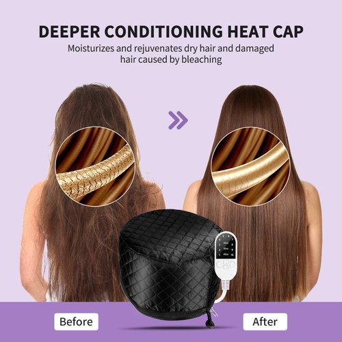 Heat Cap for Deep Conditioning: Hair Steamer for Natural Hair Home Use - Thermal Steam Cap for Black Hair Deep Conditioner with 10-Level Heats Up Quickly, Heating Caps for Hair Treatment - Black