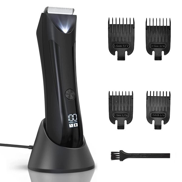 Electric Body Hair Trimmer for Men, Ball Shaver Pubic Groin Hair Trimmer Beard USB Recharge Dock Body Grooming Kit Replaceable Ceramic Blade Male Hygiene Razor Waterproof Wet/Dry