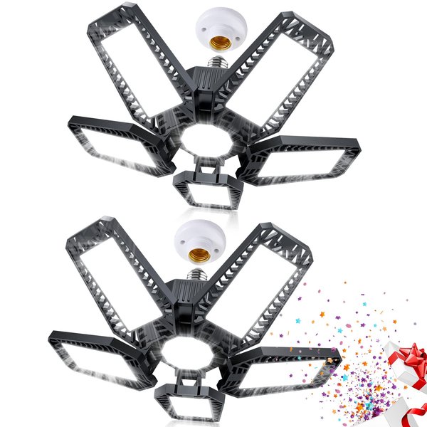 LED Garage Lights 2 Pack - 160W 16000LM 6500K Garage Lights Screw in LED Garage Ceiling Lights with 5+1 Deformable Panels, Garage Lights Ceiling LED for Garage, Workshop, Basement Support E26/E27