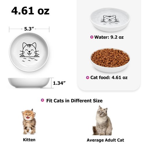 Y YHY Cat Bowls, Cat Dishes 5OZ Cat Food and Water Bowls for Dry and Wet Food 3 Set Wide Dish White Cat Bowl for Indoor Cat, Dog, Kitten, Puppy, Rabbit
