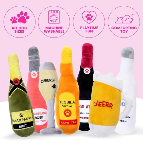 Glow Pups Plush Beer Dog Toy with Squeakerr (Beer Glass)