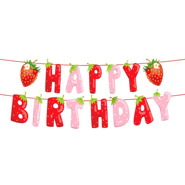 MEETINGU Happy Birthday Banner, Theme Party Decoration Supplies for Women Kids Baby Shower Birthday Party Hanging Decorations (Strawberry)