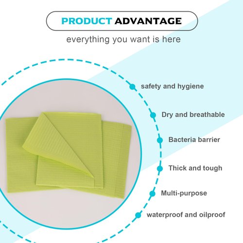 WZPB Dental Bibs with Tattoo Practice Skin - 50Pcs Disposable Dental Bibs 13"*18" Chartreuse with 5Pcs 3MM Tattoo Fake Skin for Nail Salon, Dental Clinic, Tattoo Shop, Tattoo Beginners and Artists