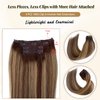 Clip in Human Hair Extensions Blonde Balayage Clip in Real Remy Hair Extensions Double Weft 100grams 4pcs Thick Straight Medium Brown with Caramel Blonde Highlights Extensions for Women 16 Inch