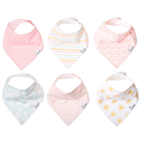 Copper Pearl Baby Bandana Bibs - 6 Pack Soft Cotton Baby Bibs for Drooling and Teething, Absorbent Drool Bibs for Baby Girl, Adjustable to Fit Newborns to Toddlers, Tons of Styles (Sunny Set)