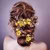 Bridal Hair Combs, Wedding Hair Comb Set Crystal Flower Hair Clips Bride Bridesmaid Hair Sides Comb Rhinestone Barrettes, Pearl Flower Hair Pins Hair Accessories for Women Girls (Yellow)