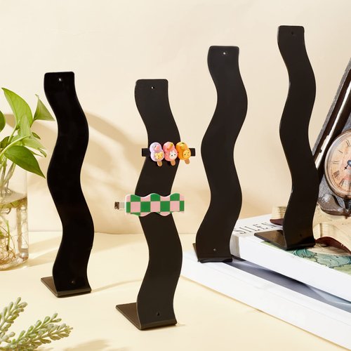 PH PandaHall 6pcs L shape Hair Clip Display Waved Acrylic Hairpin Barrette Stand Holders Black Jewelry Storage Rack T-Bar Display Organizer for Hair Bow Band Jewelry Bracelet, 1.7x2.4x9 Inch