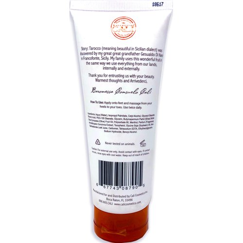Baronessa Cali Tarocco Sicilian Blood Orange Foot Cream - Refreshing and Moisturizing - 4 Ounce