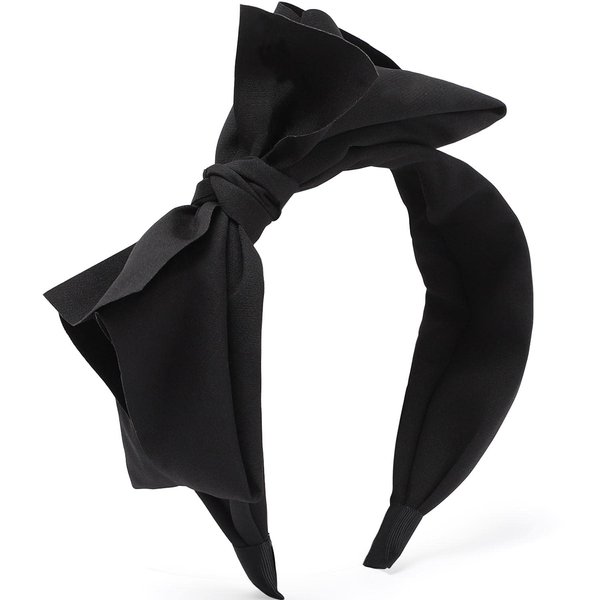 WantGor Bow Headbands for Women, Big Bowknot Hair Hoop Women Knotted Wide Turban Headbands Hair Band Bows Hair Accessories (Black)