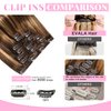 Evala Clip in Hair Extensions, 7pcs 120g Clip in Hair Extensions Real Human Hair 16 inch Clip ins #P4/27 Chocolate Brown to Caramel Blonde Hair Extensions Clip ins Brown Human Hair Extensions