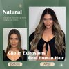 Ugeat Real Hair Etensions Clip In Human Hair Natural Black to Dark Brown Mix Caramel Brown Balayage Invisible Clip In Hair Extensions Human Hair Thick End 20 inch 7pcs 120g(105g Hair+15g Clips)