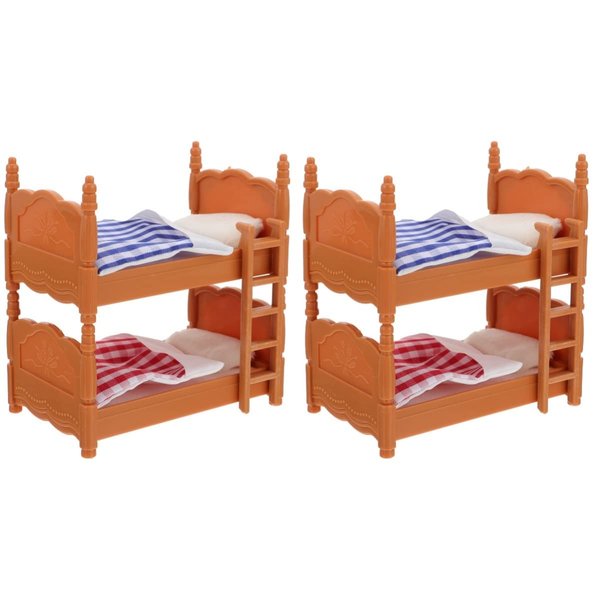 Veemoon 2 Pack Dollhouse Mini Bed Miniatures Bunk Bed Small Double Bed Dollhouse Stackable Bed Dollhouse Furniture Decoration Accessories DIY Doll House Room Decor