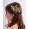 Teyglen Gold Flower Wedding Hair Comb Leaf Bridal Headpiece Bride Leaf Hair Comb Rhinestone Hair Accessories for Women Girls