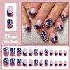24 Pcs French Tip Press on Nails Short Square Nails Independence Day Fake Nails Supply 4th of July Acrylic Nails Star American Flag Patriotic Design Full Cover False Nails for Women and Girls