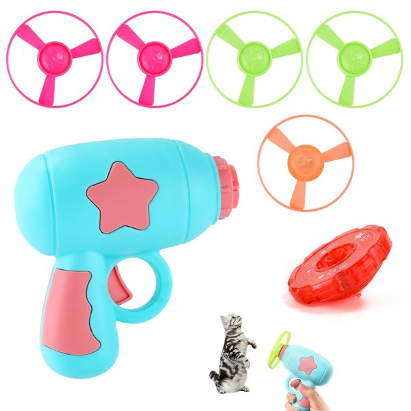 BOXOB Helicopter Cat Toy Launcher with 5pcs Flying Discs + Spinning Top Toy Helicopter Cat/Dog Fetch Toy Flying Propellers Cat Interactive Toys Cat Teaser Toy for Training, Chasing, Playing