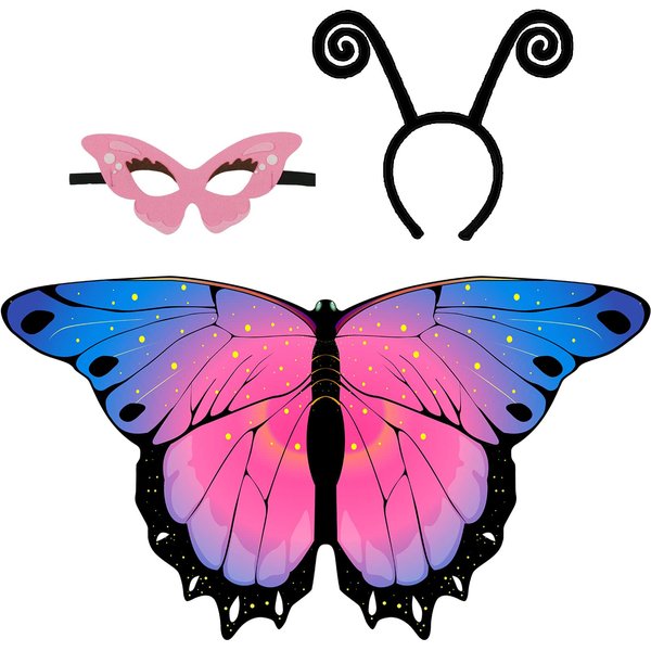 iROLEWIN Toddler Kids-Butterfly-Wings-Costume for Girls-Dress-up Mask Headband, Butterfly Dress Up Wings Halloween Party Favors (Pink)