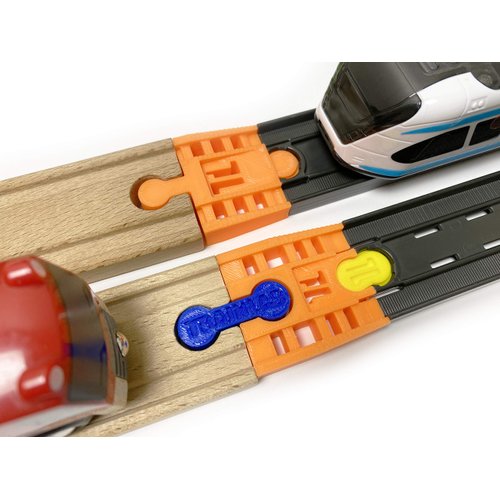 TrainLab Adapter Compatible with Intelino J-1 Smart Train Tracks and Thomas Brio Wooden Railway (2pcs) (Orange)